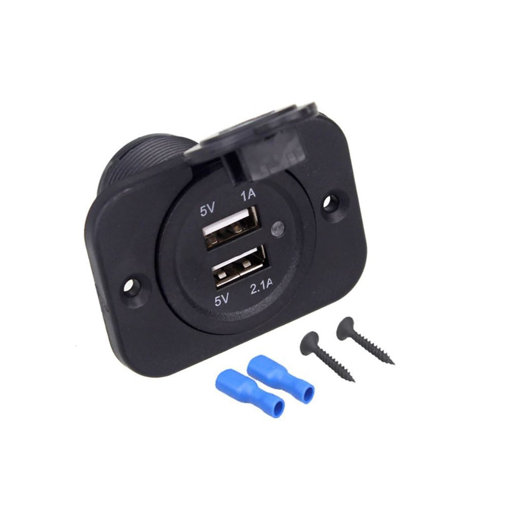 Black USB socket with screws and blue connectors on a white background
