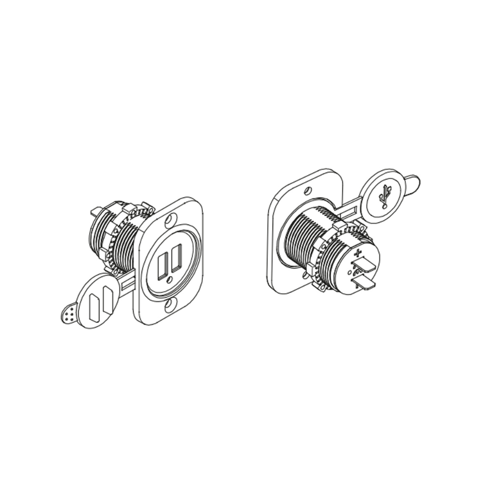 Line drawing of Dual USB charger on a white background