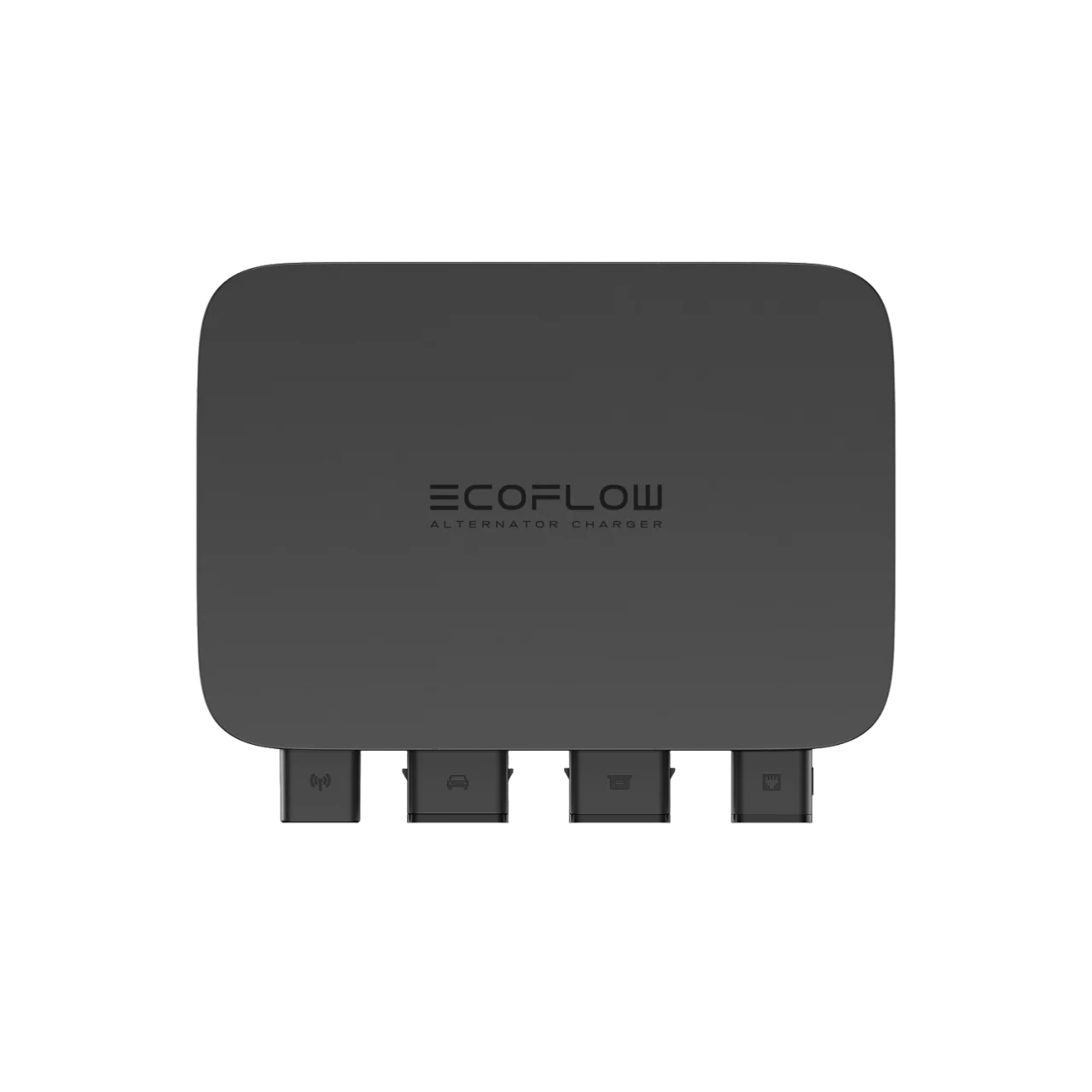 Black EcoFlow alternator charger on a white background