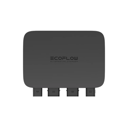 Black EcoFlow alternator charger on a white background