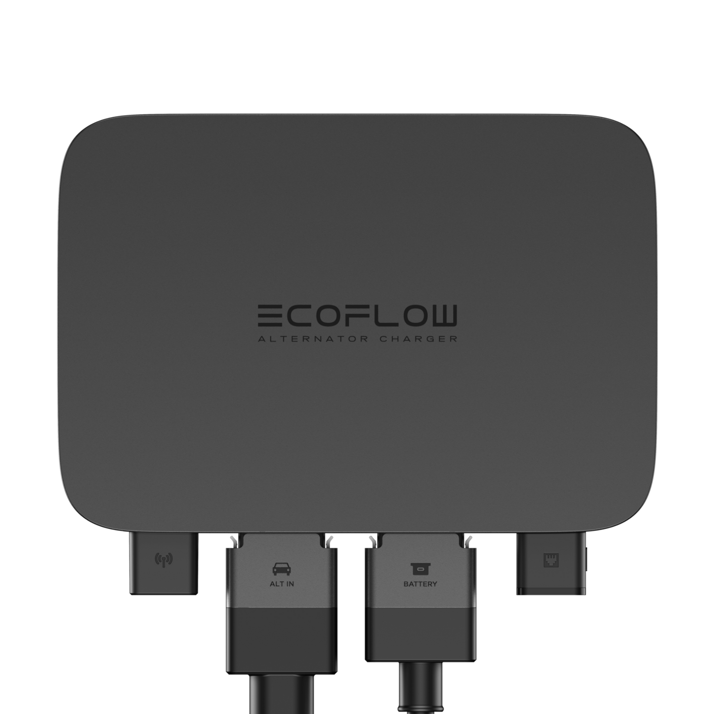 EcoFlow alternator charger with multiple ports on a white background