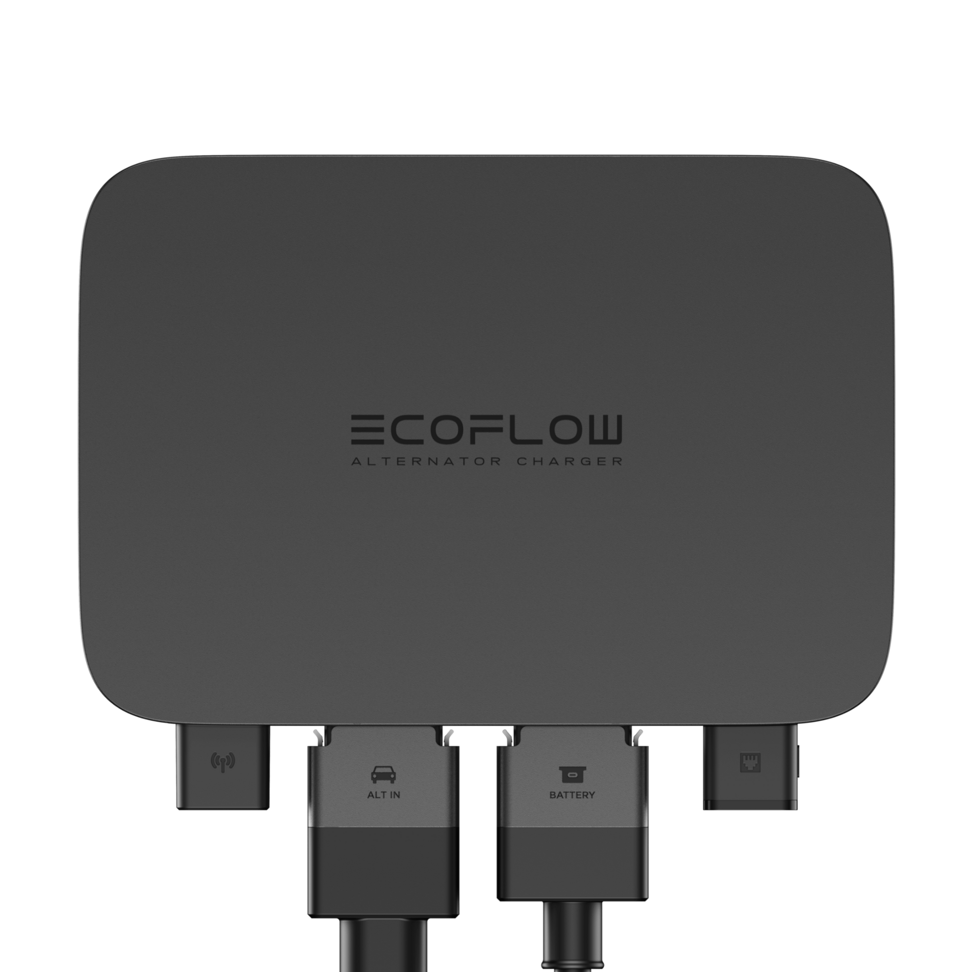 EcoFlow alternator charger with multiple ports on a white background