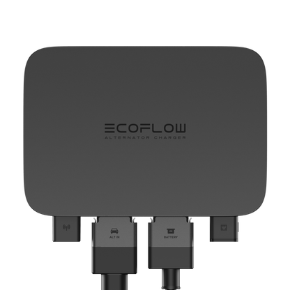 EcoFlow alternator charger with multiple ports on a white background