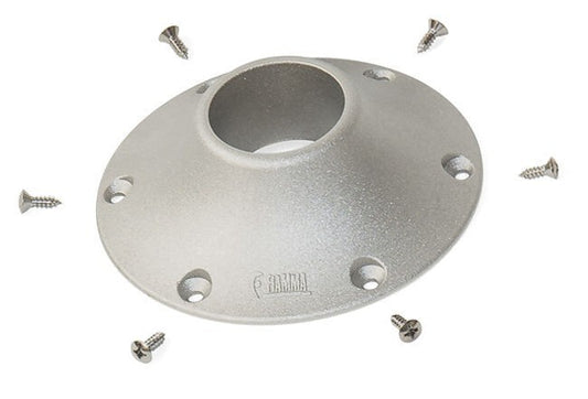 Metal flange with screws on a white background