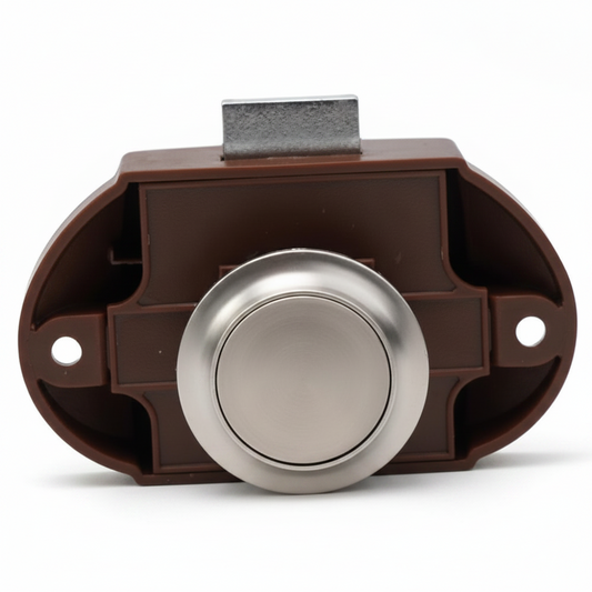 Large chrome push button cabinet lock catch for campervan cupboards drawers and storage compartments