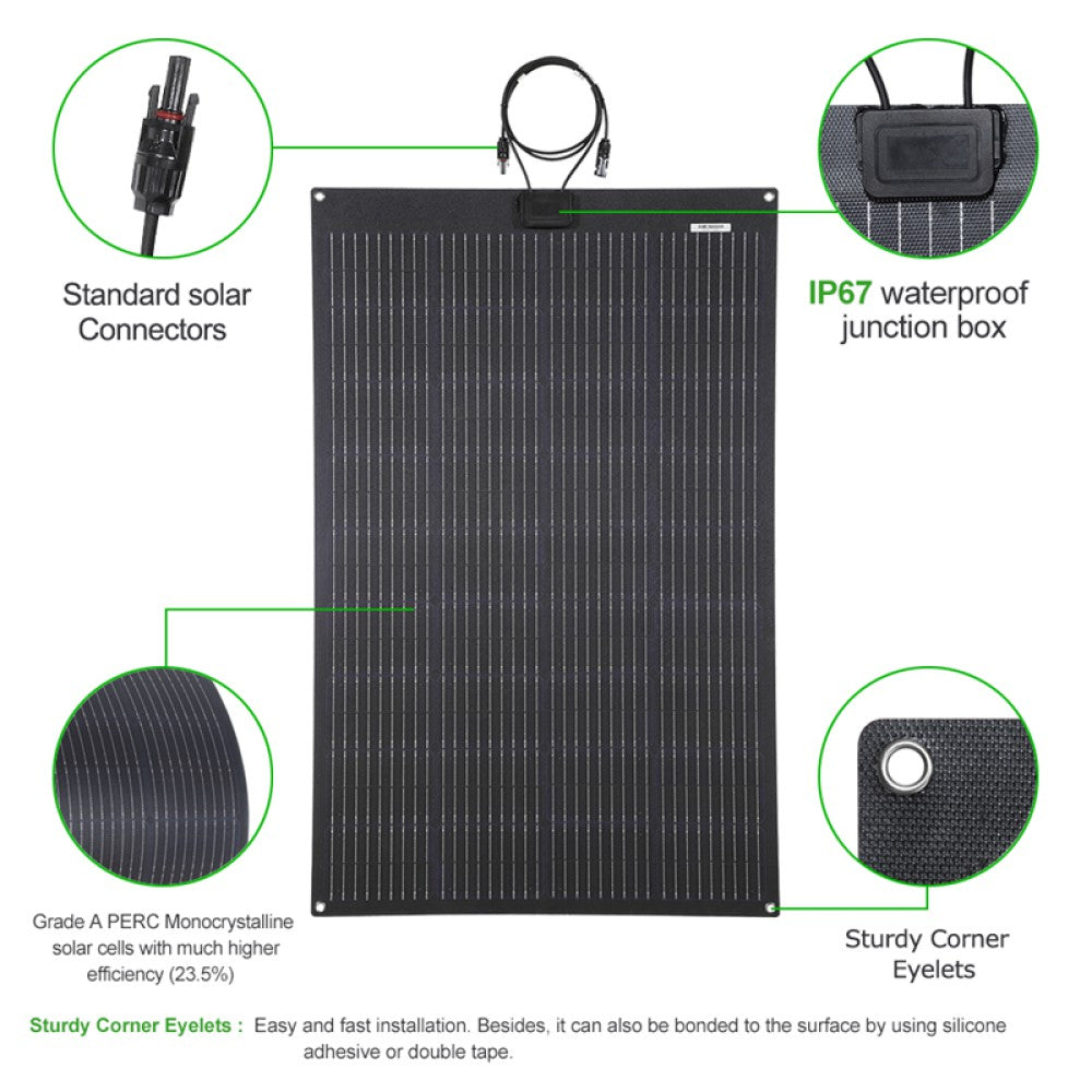 LensunSolar 150W 12V Flexible Black Solar Panel High Efficiency