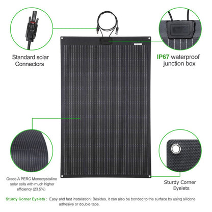 LensunSolar 150W 12V Flexible Black Solar Panel High Efficiency