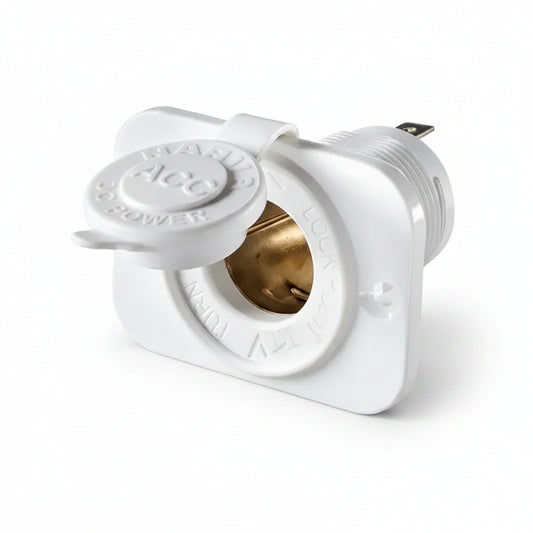 Narva heavy duty white 12V accessory socket with protective dust cover for campervan caravan marine and automotive electrical systems