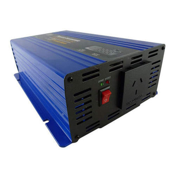 Blue and black power inverter on a white background