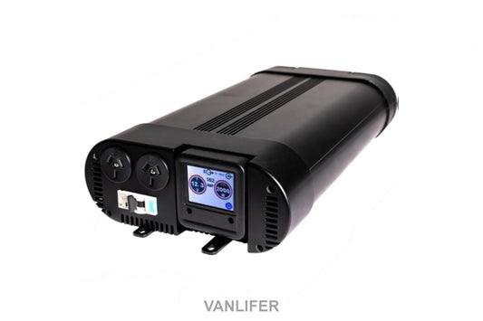 Power Train 2000W inverter with Bluetooth screen, compact design for campervan and off-grid power solutions.