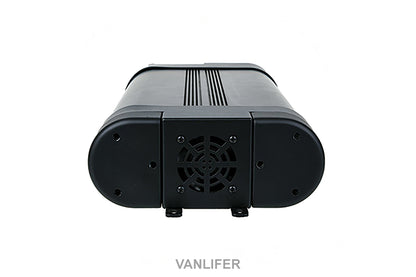 Power Train 2000W inverter rear view showing cooling fan, designed for campervans and off-grid power solutions.