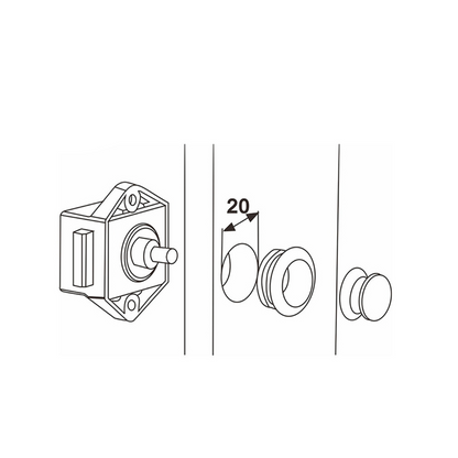 Technical drawing of a door handle assembly with a lock mechanism on a white background