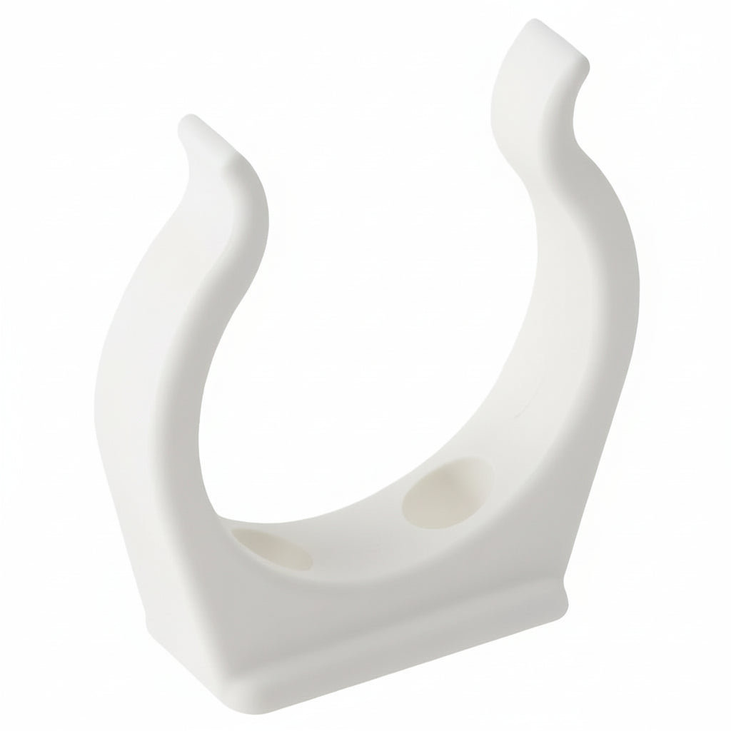 Angled view of Ronstan 38mm tube clip showing snap fit design for hose pipe and cable mounting applications
