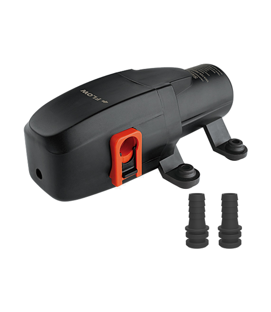 Black and red Water Pump with attachments on a white background