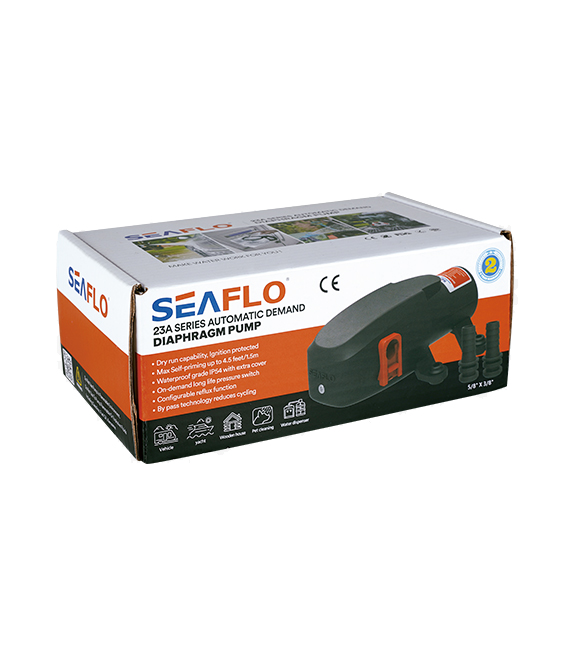 SEAFLO diaphragm pump packaging on a white background