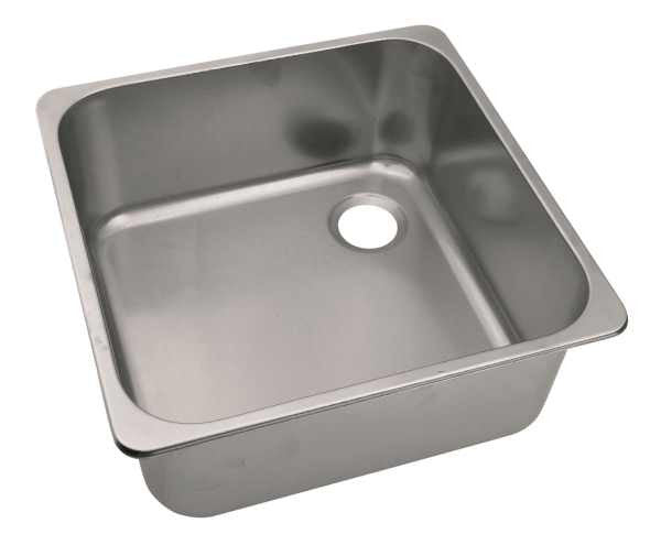 Stainless steel kitchen sink on a white background