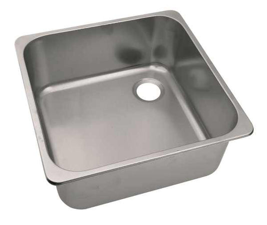 Stainless steel kitchen sink on a white background