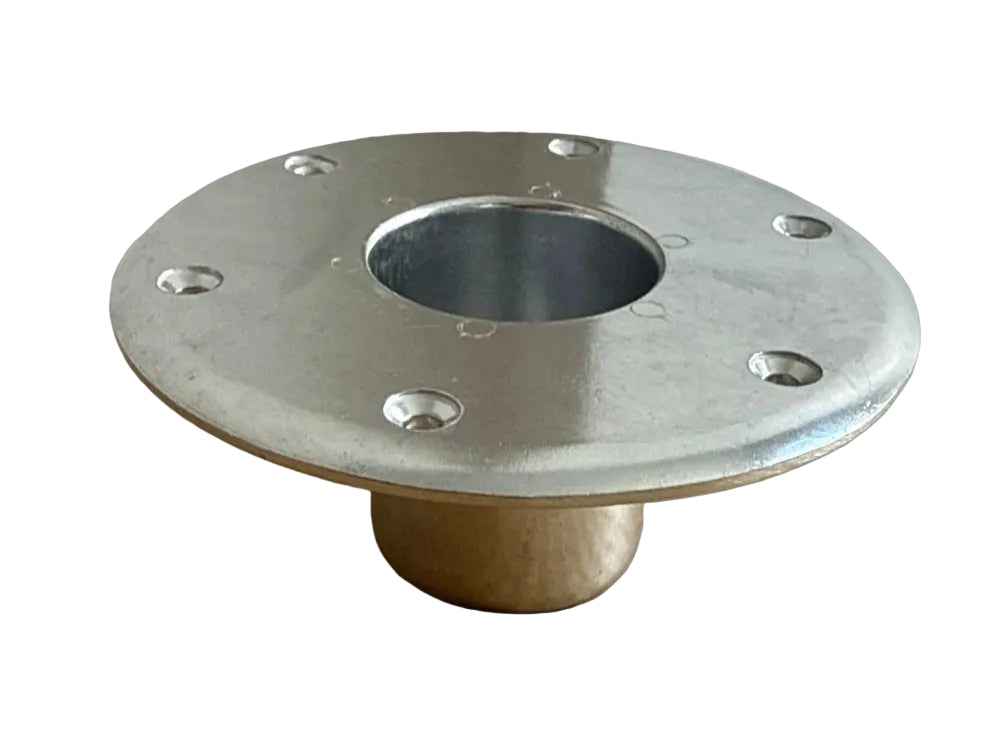 Alloy table pedestal base top view from side.