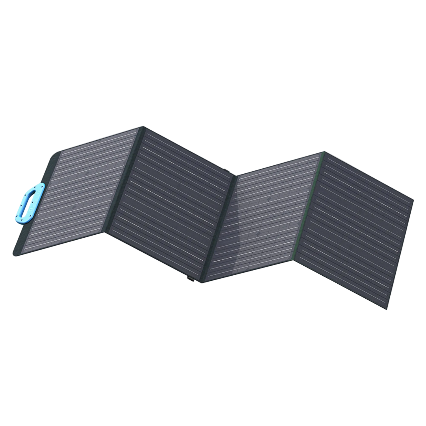 Foldable solar panel with a blue handle on a white background.