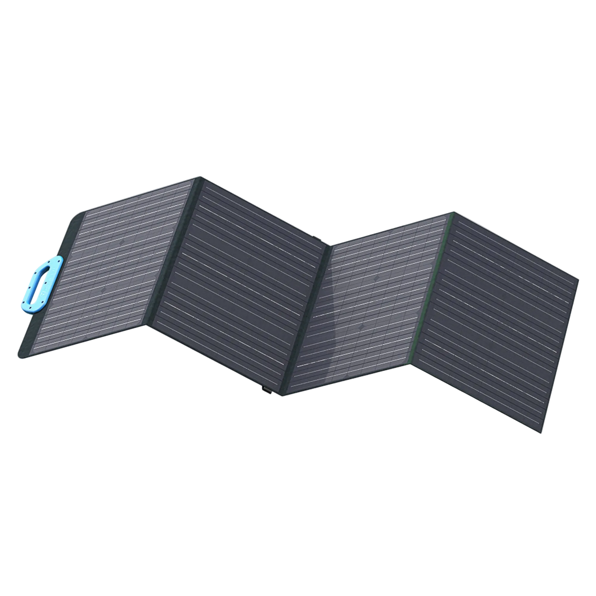 Foldable solar panel with a blue handle on a white background.