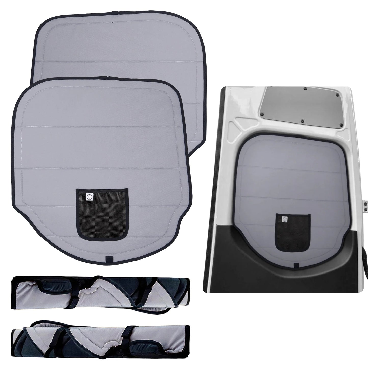 Set of Mercedes Sprinter Rear Door Window covers on a white background