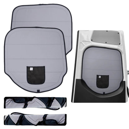Set of Mercedes Sprinter Rear Door Window covers on a white background