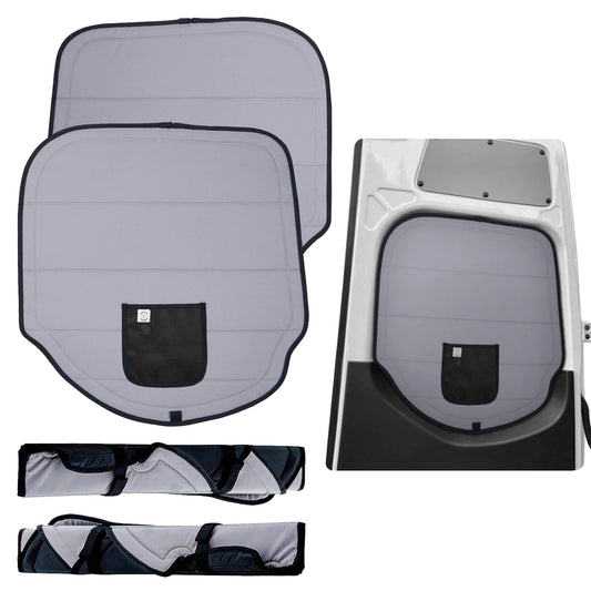 Set of Mercedes Sprinter Rear Door Window covers on a white background