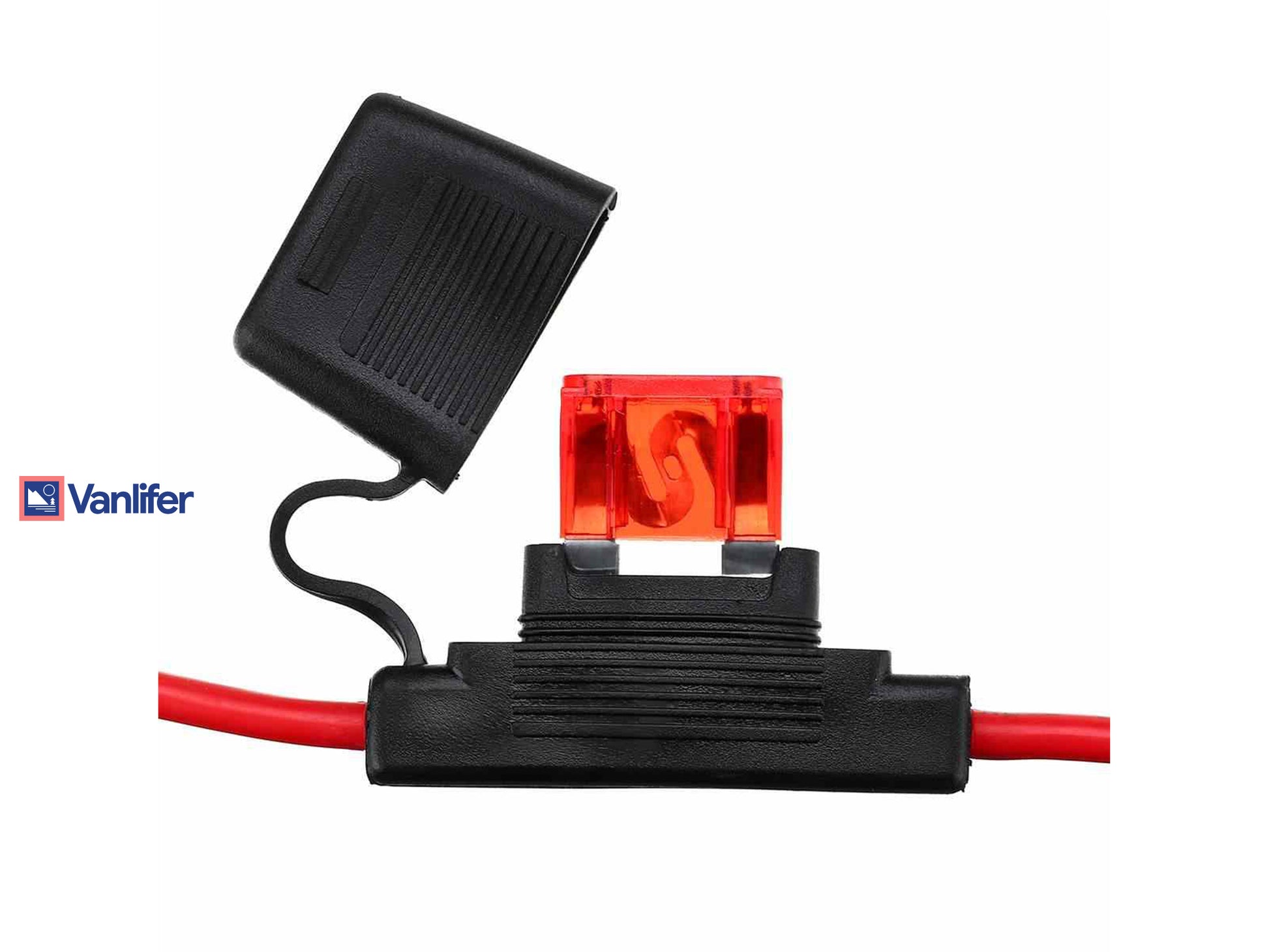 Electrical connector with red light and black housing on a white background, featuring Vanlifer branding.