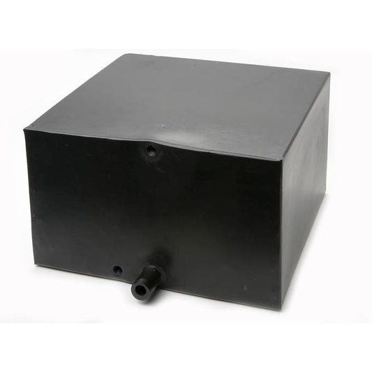 Black rectangular water tanks box with a cylindrical exhaust on a white background