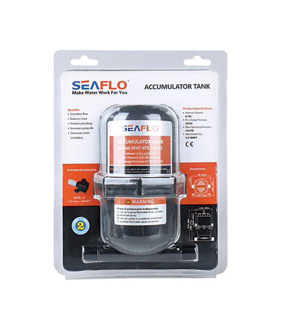 Seaflo water accumulator tank 0.75L pre-pressurised 10PSI rubber bladder
