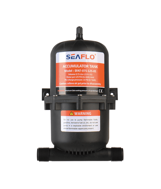 Seaflo 0.75L accumulator tank installed in campervan water pump system NZ