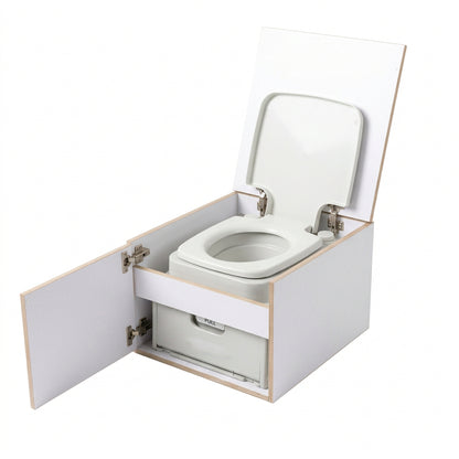 BlackMOA campervan toilet box with fixed cassette toilet, lift-up lid and front access cabinet