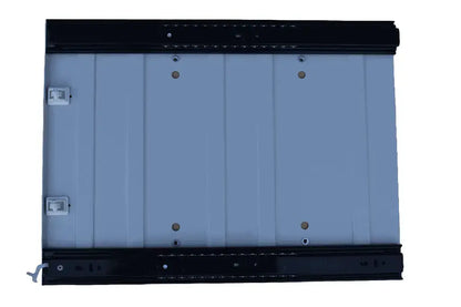 Bottom of Installed heavy-duty slider rails for campervan storage system