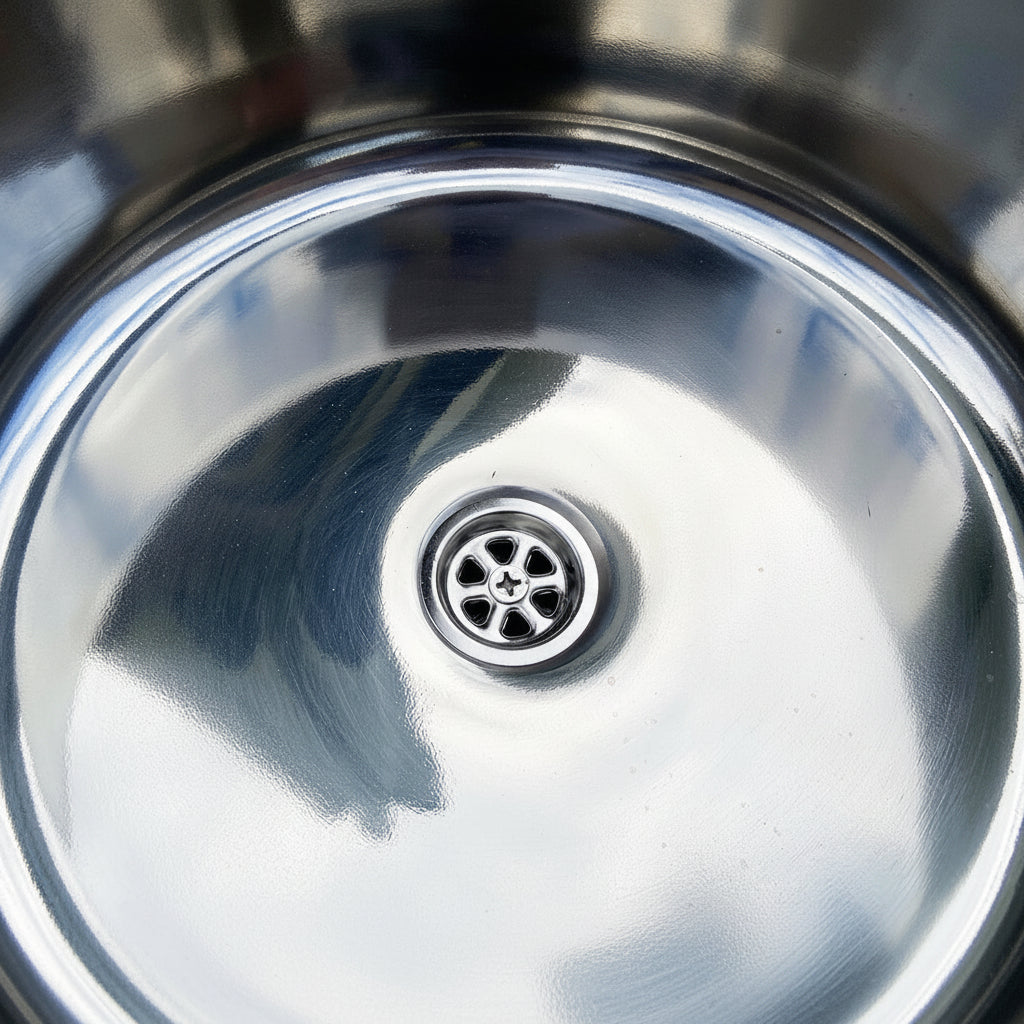 Installed campervan sink waste drain with smell trap and vent connection