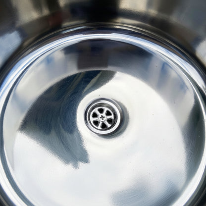 Installed campervan sink waste drain with smell trap and vent connection