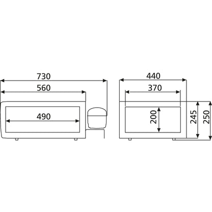 Dimensions of Dometic CD30 drawer fridge, showing width, depth, and height measurements for compact design.