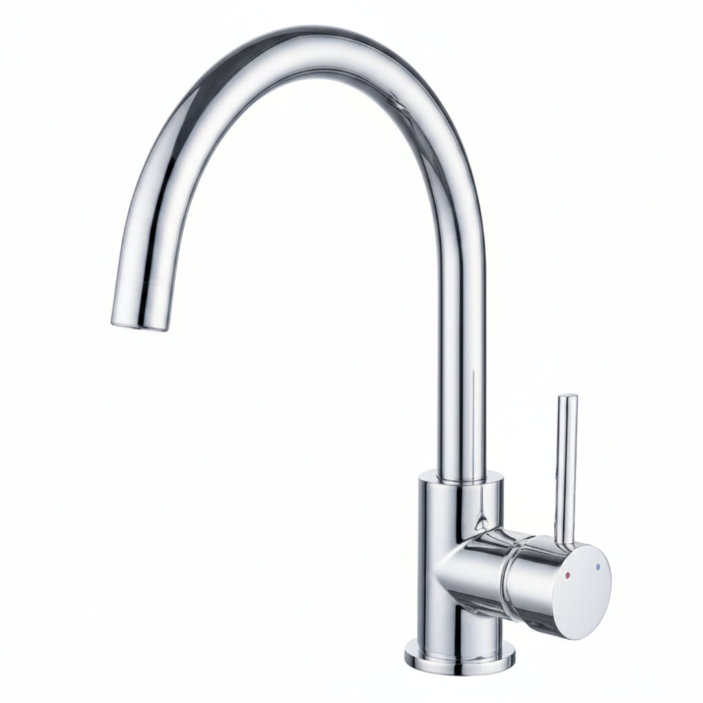 Chrome side lever gooseneck sink mixer tap with polished chrome finish