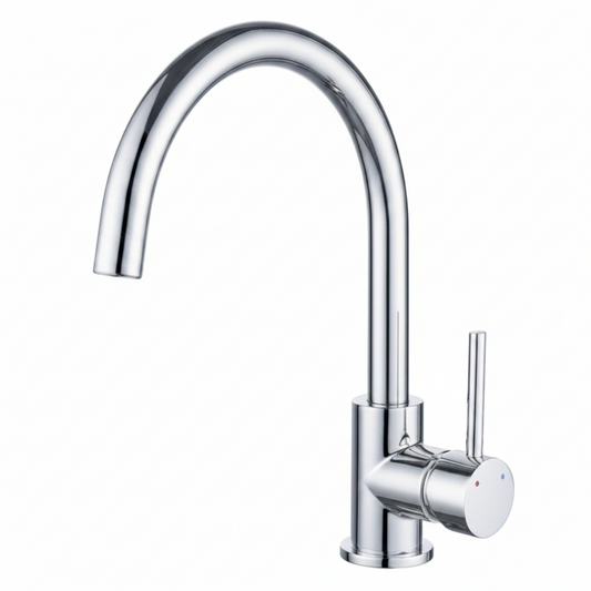 Chrome side lever gooseneck sink mixer tap with polished chrome finish