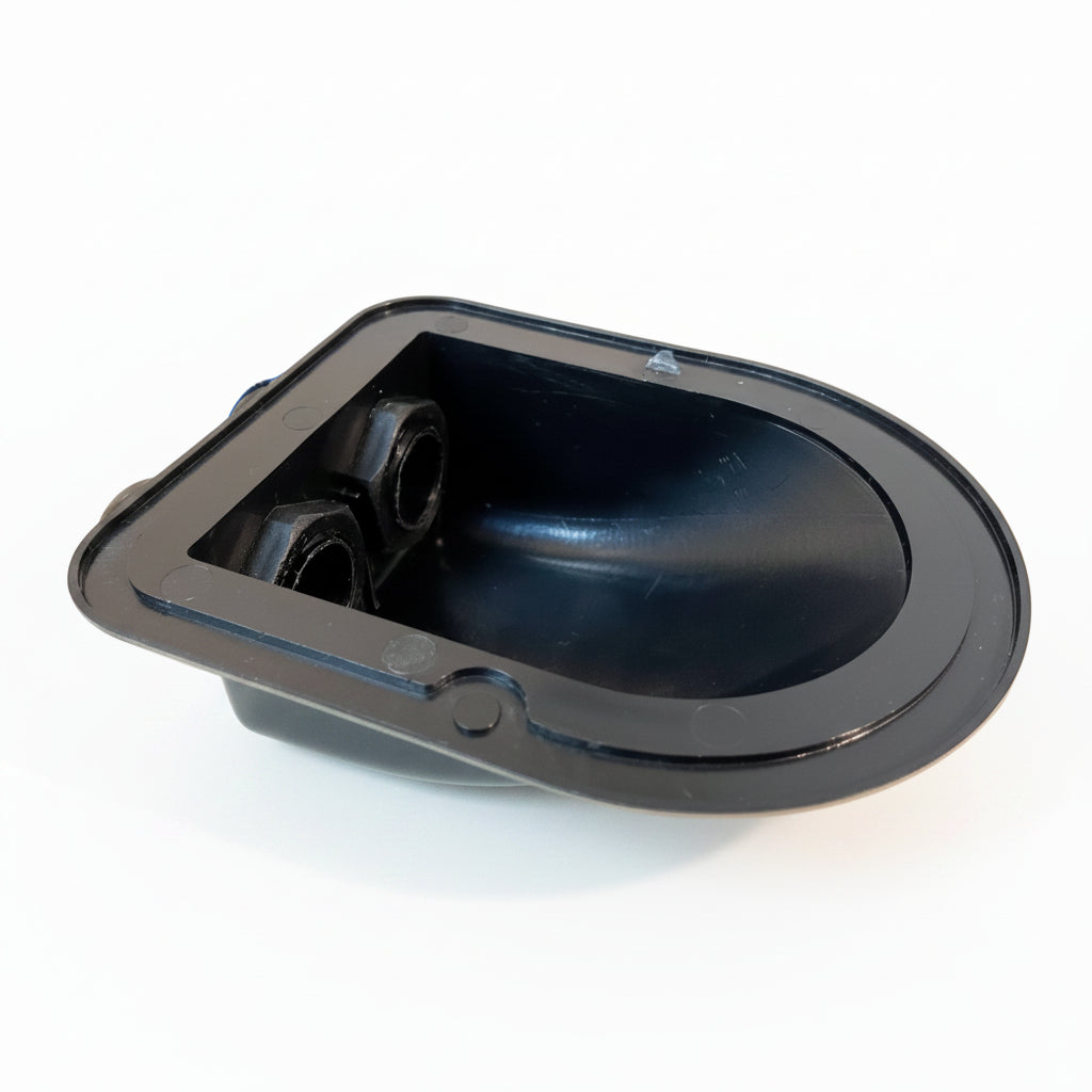 Double solar cable gland black underside view showing dual cable entry ports for campervan and caravan solar installations