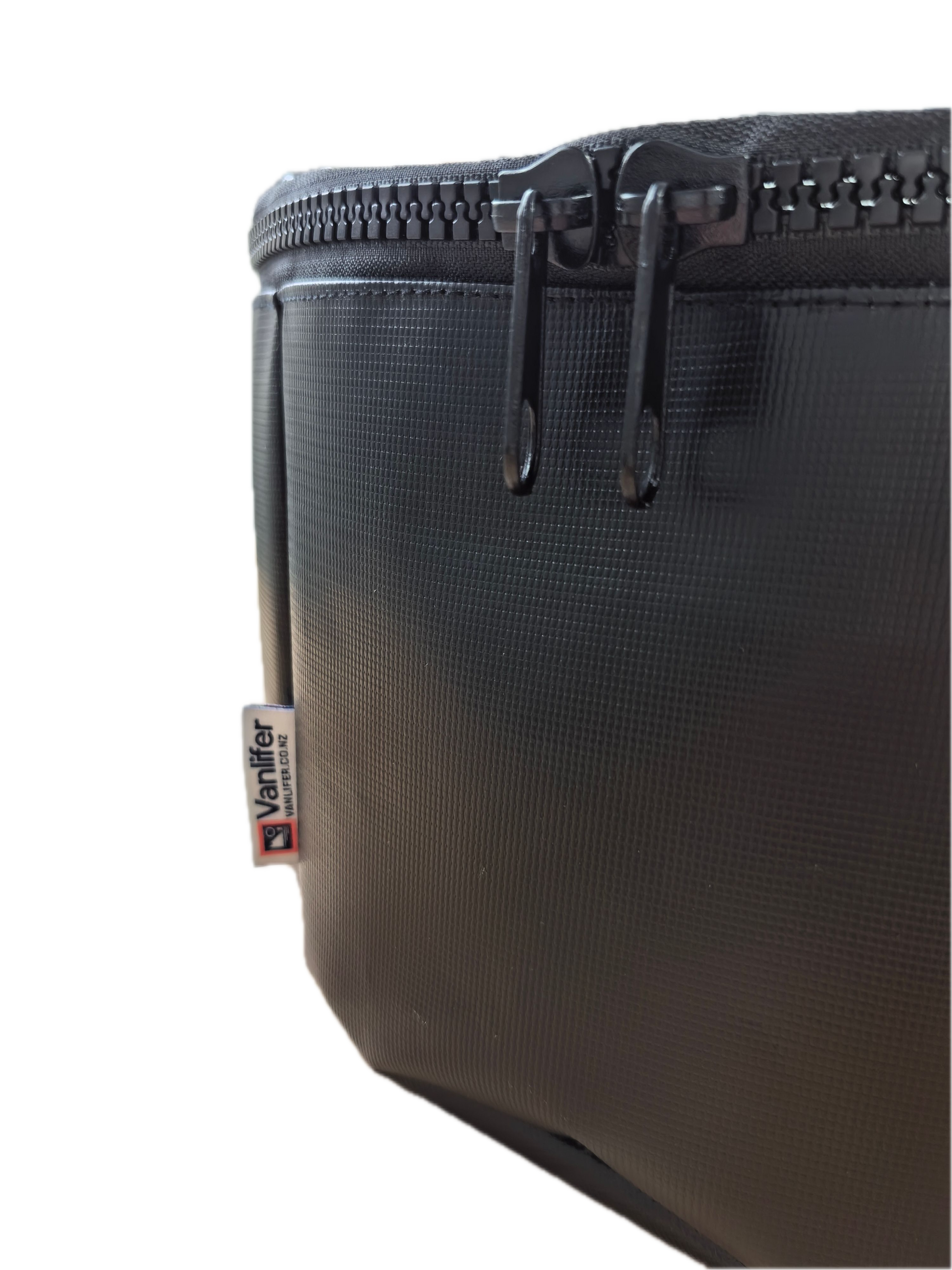 Vanlifer waste hose storage bag open showing interior for campervan hose storage