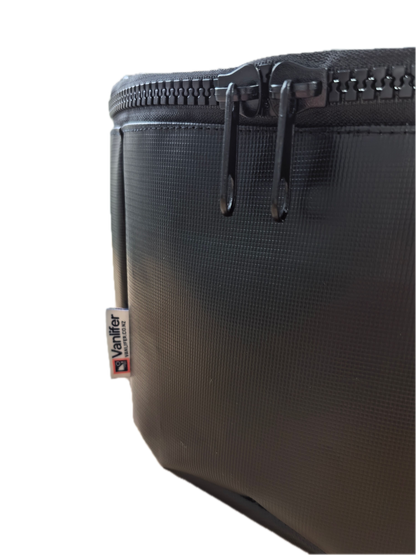Vanlifer waste hose storage bag open showing interior for campervan hose storage