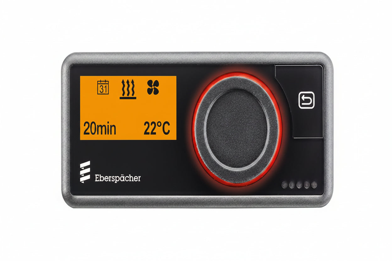 Control panel with digital display and buttons on a white background
