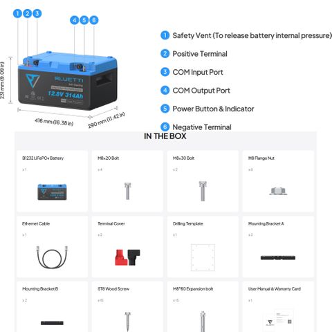 BLUETTI 12V 320Ah LiFePO4 Lithium Battery Self-Heating