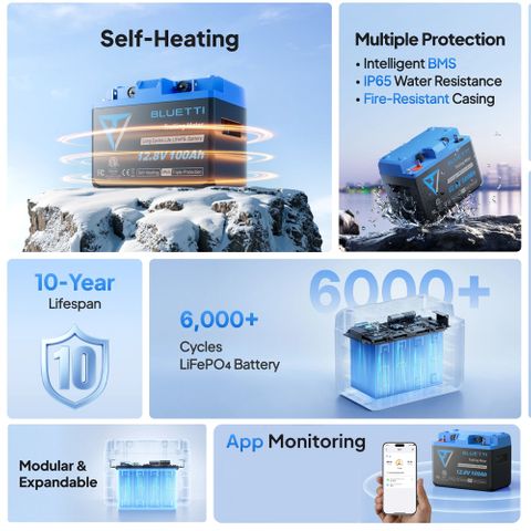 BLUETTI 12V 320Ah LiFePO4 Lithium Battery Self-Heating