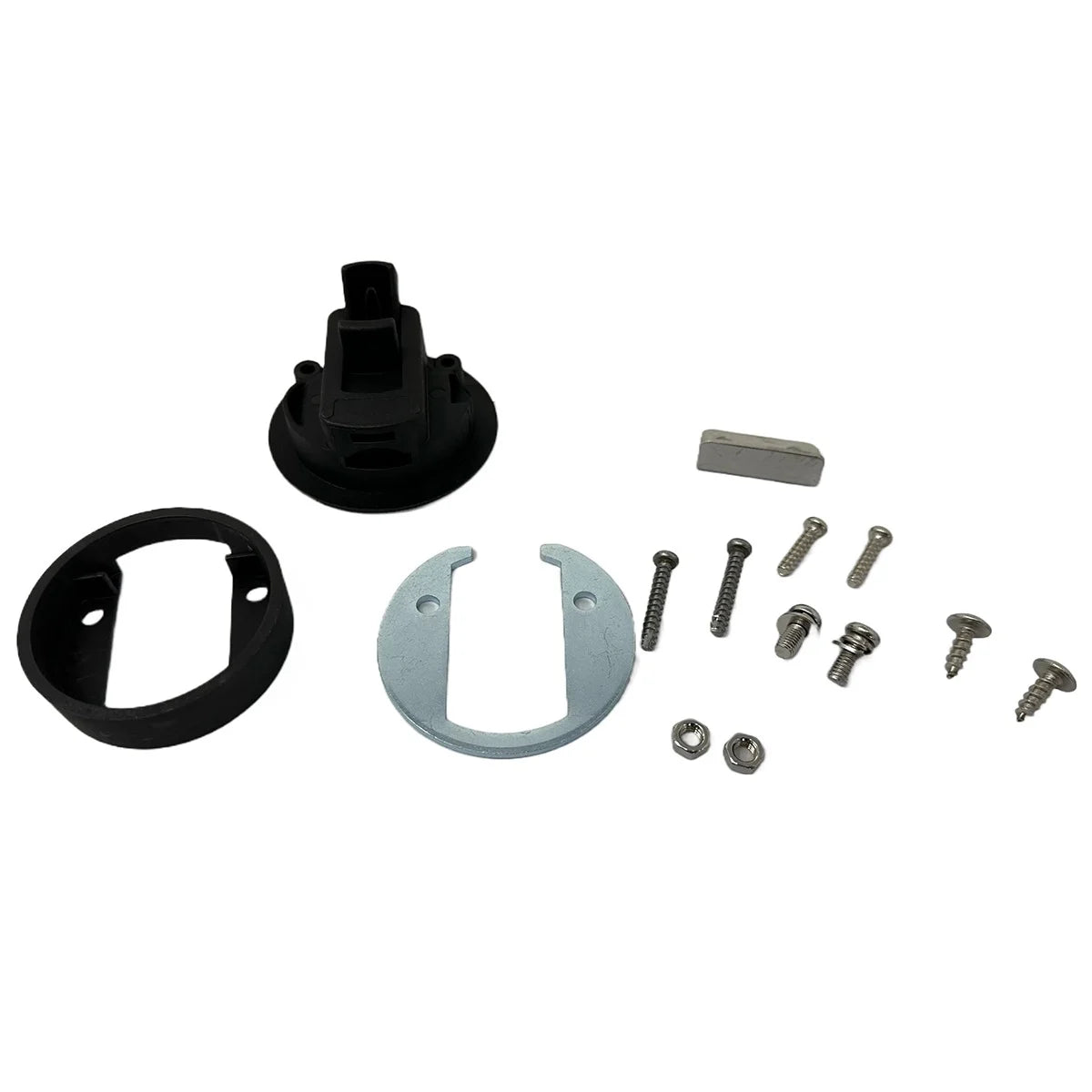 Flush slam pull latch components including bracket, spacers and mounting screws