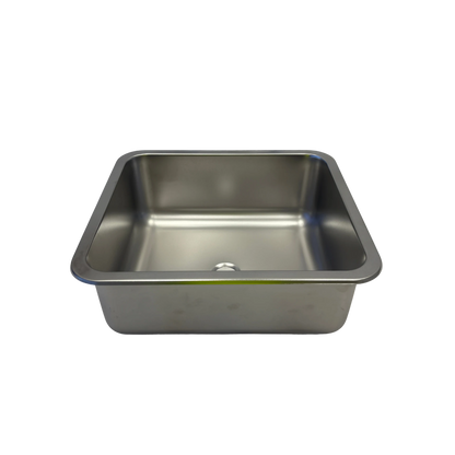 Stainless steel sink on a white background