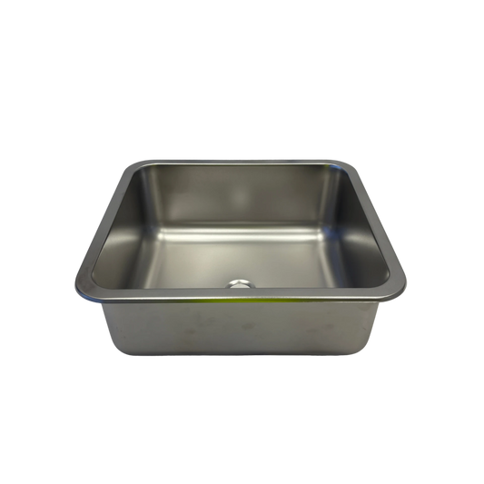 Stainless steel sink on a white background