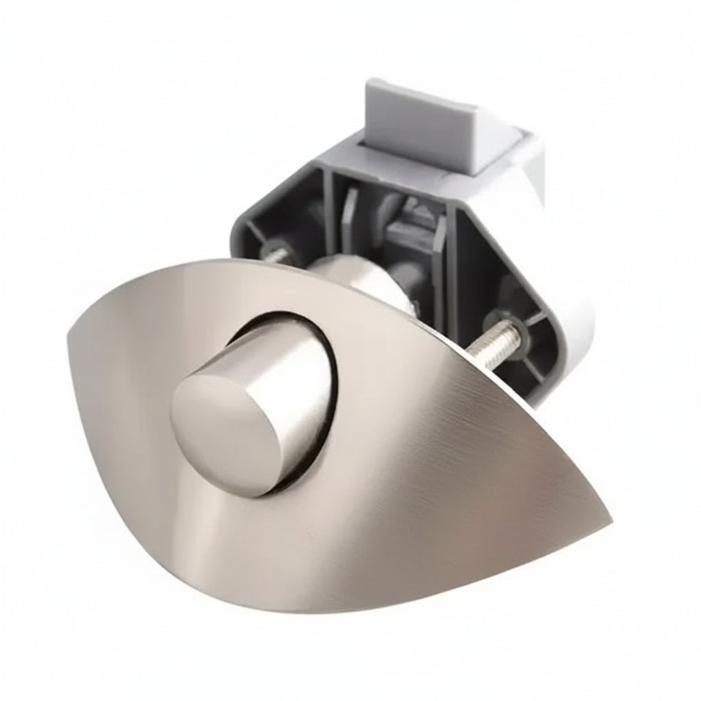 Half-moon stainless steel push latch knob for campervan drawers, cupboards and cabinet doors