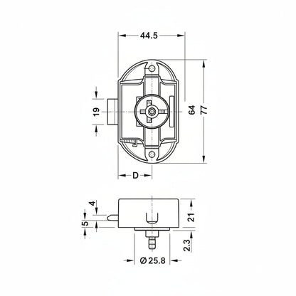 Technical dimensions drawing for large nickel push button catch installation guide