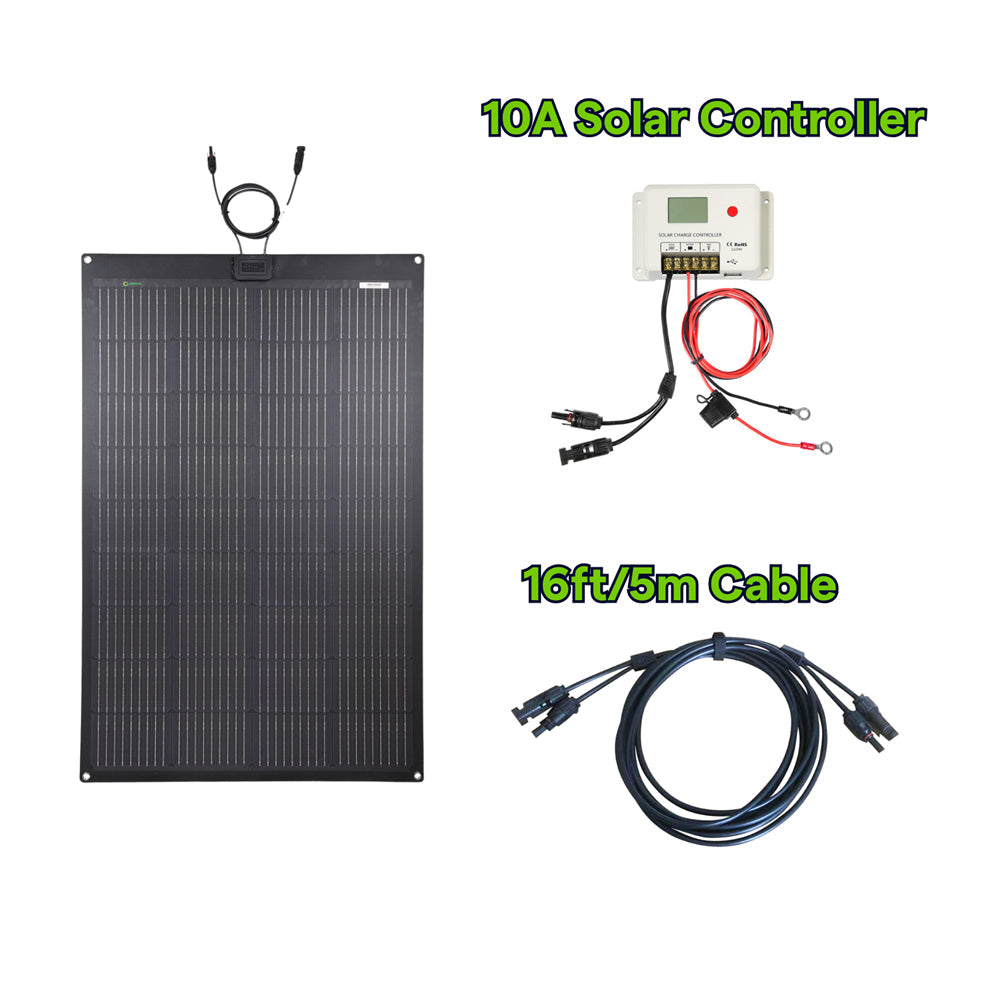 LensunSolar 150W 12V Flexible Black Solar Panel High Efficiency